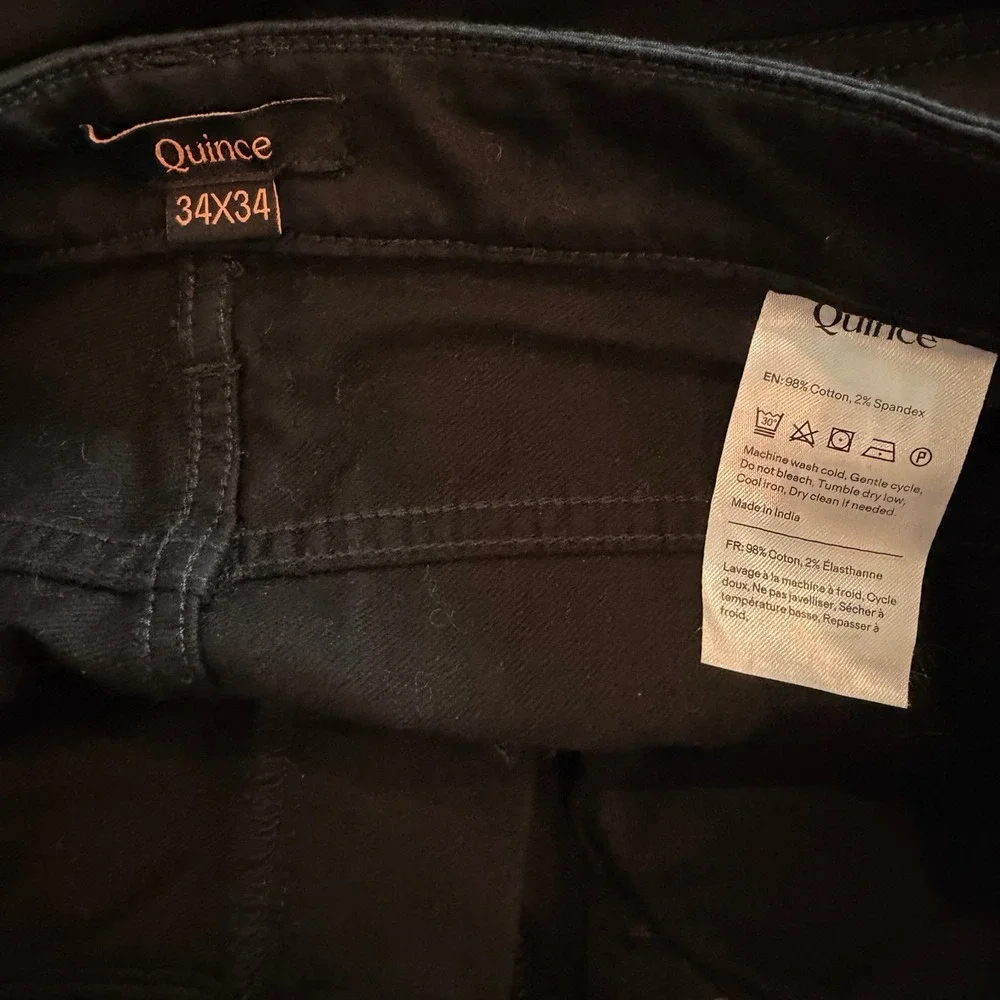 Quince Comfort Stretch Traveler 5 Pocket Pants Slim Office Date Black 34 34 NWT